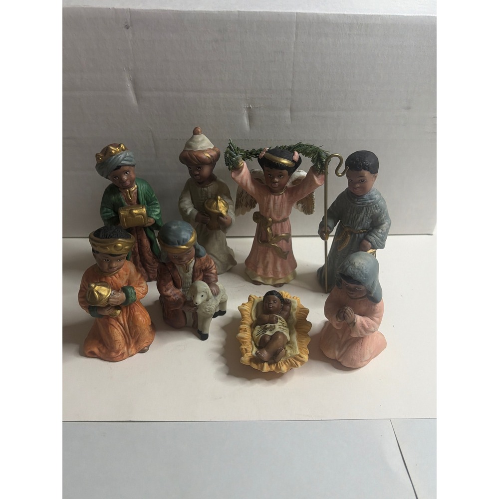 African American Nativity Set 8 Piece Ceramic Figurines Christmas Decor